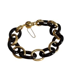 C521 Andiamo 14kt Yellow Gold Over Resin and Black Onyx Bracelet Magnetic Clasp